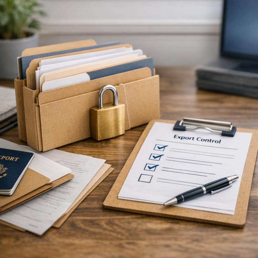 A checklist with Export Control on it resting on a clipboard 